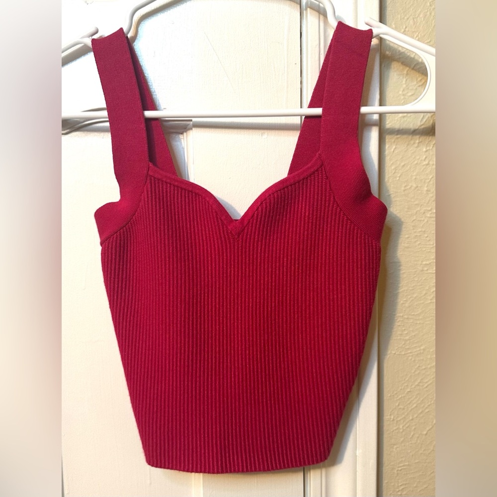 Abercrombie & Fitch Fuchsia Ribbed Crop w/ Romantic Sweetheart Neckline, XS
